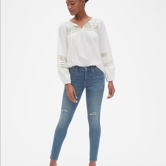 NWT GAP Lace-Insert Split-Neck Peasant Blouse XXL - Picture 4 of 6